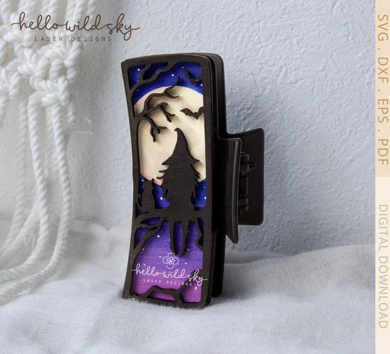 Witchy Hair Clip laser cut file