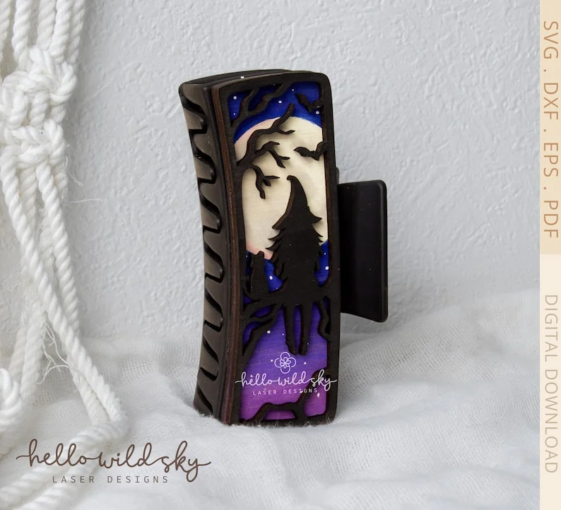 Witchy Hair Clip laser cut design, view 4