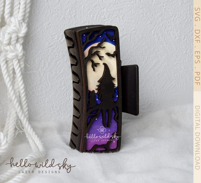 Witchy Hair Clip laser cut design, view 2