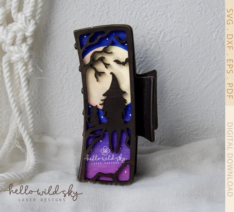 Witchy Hair Clip laser cut design, view 6
