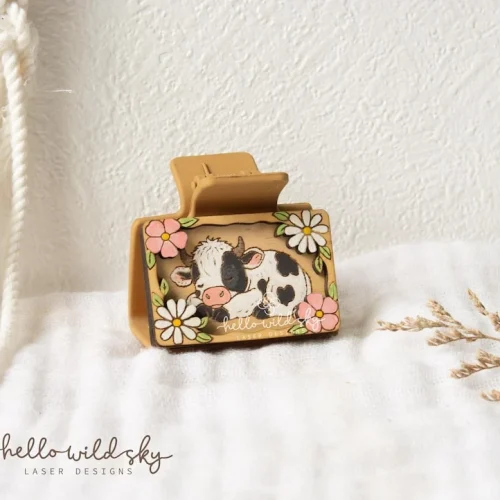 Floral Cute Cow Hair Clip laser cut design, view 5