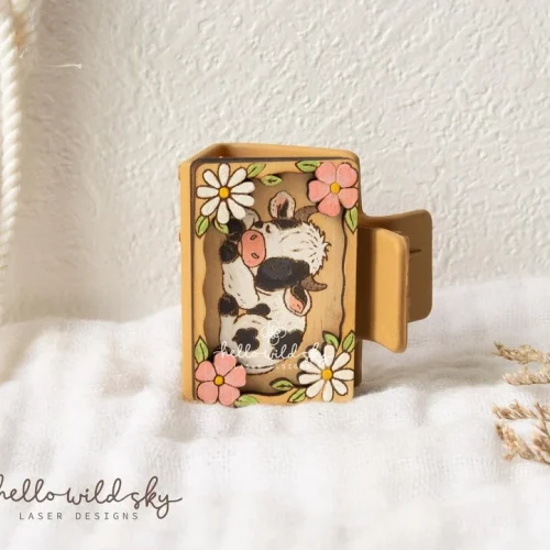 Floral Cute Cow Hair Clip laser cut design, view 8