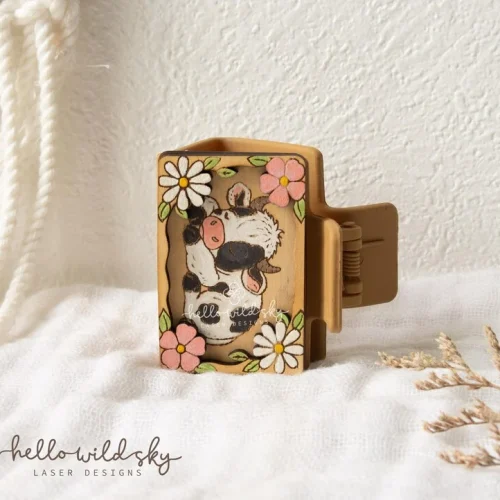 Floral Cute Cow Hair Clip laser cut design, view 9