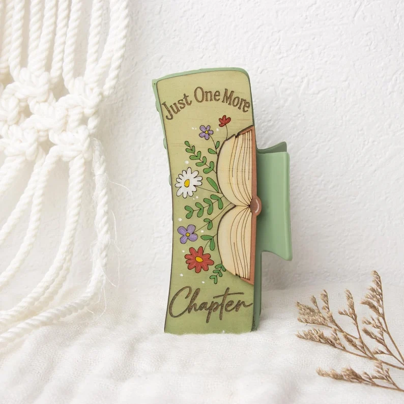 Book Lover Hair Clip laser cut design, view 2