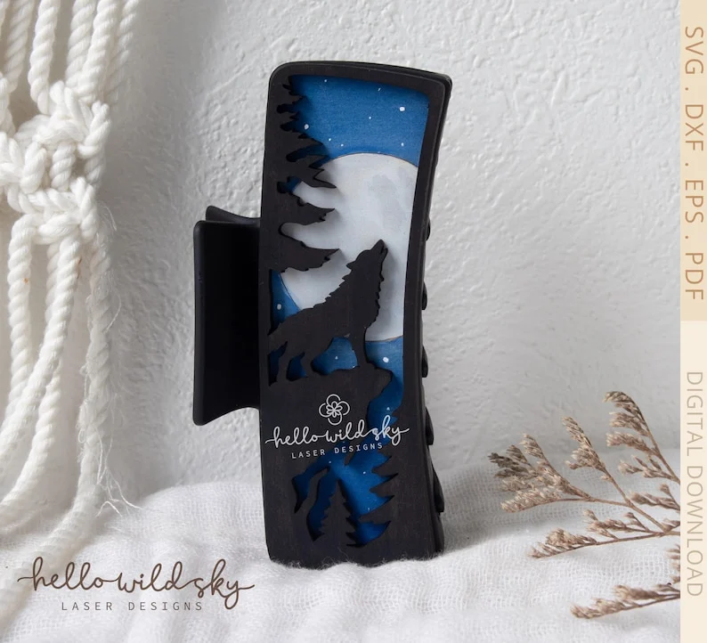 Wolf Hair Clip laser cut design, view 4
