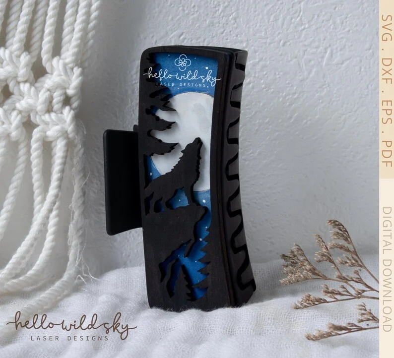 Wolf Hair Clip laser cut design, view 8