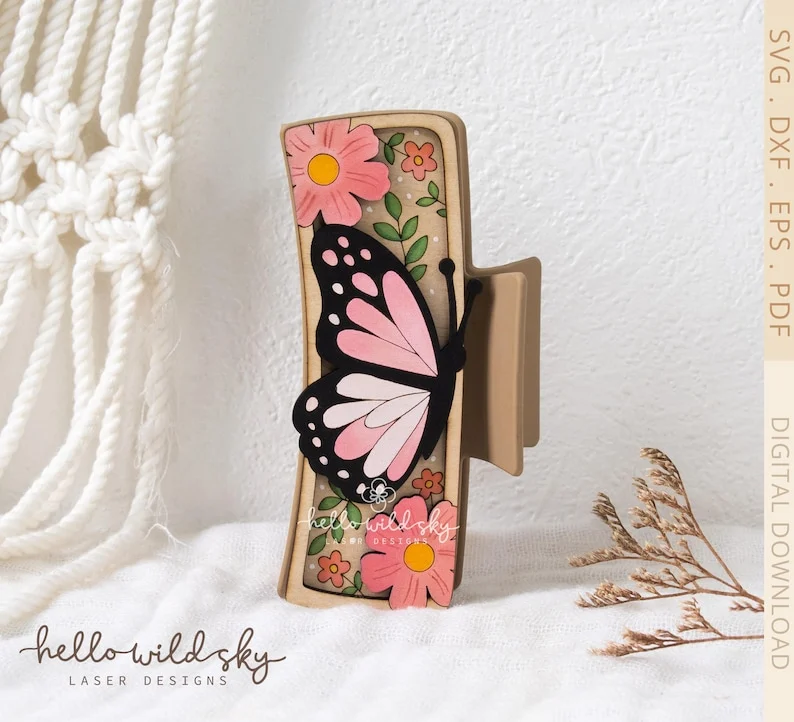 Barrette Design Butterfly Hair Clip laser cut design, view 3