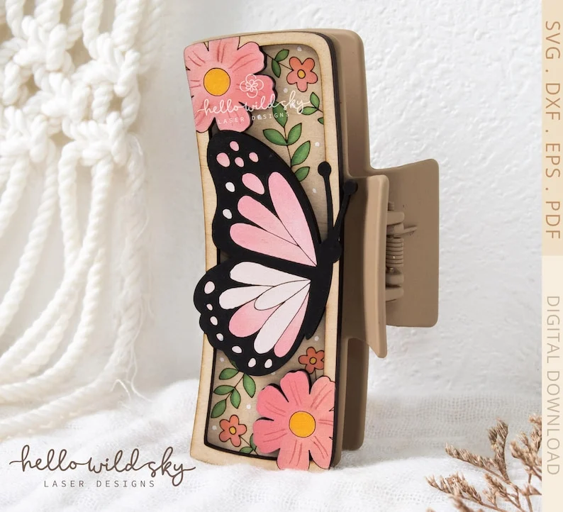 Barrette Design Butterfly Hair Clip laser cut design, view 4