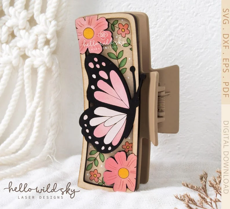 Barrette Design Butterfly Hair Clip laser cut design, view 2