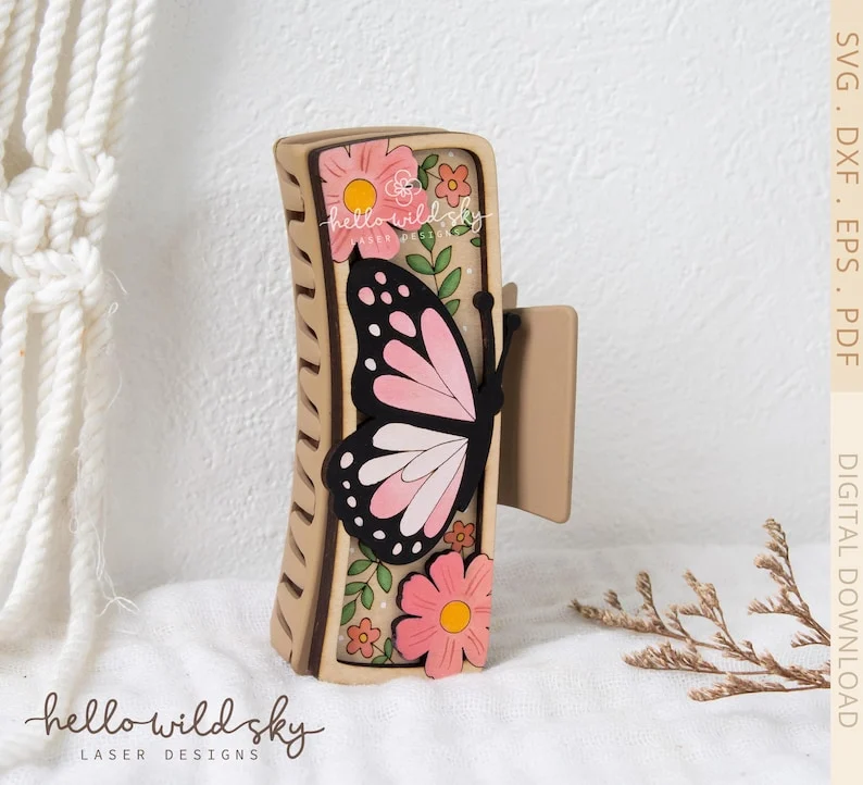 Barrette Design Butterfly Hair Clip laser cut design, view 6