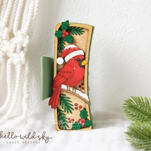 Cardinal Christmas Hair Clip laser cut design, view 3