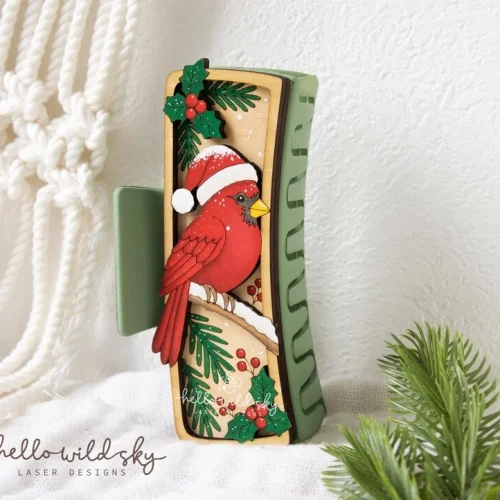 Cardinal Christmas Hair Clip laser cut design, view 6