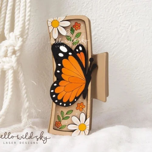 Butterfly Hair Clip SVG, Floral Butterfly Hair Claw 4.1" Design, Wooden Hair Clip Laser Cut File, (digital Download)