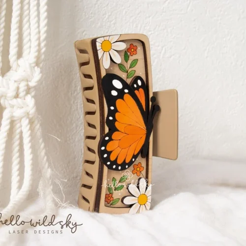 Floral Design Butterfly Hair Clip laser cut design, view 4