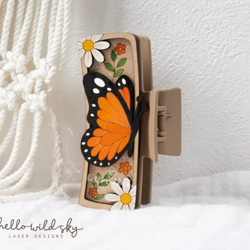 Floral Design Butterfly Hair Clip laser cut design, view 6