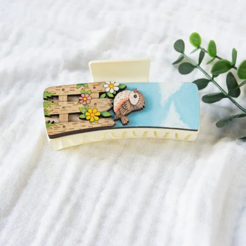 Bird Hair Clip SVG 4.1", Cute Songbird and Flower Fence Claw Clip Design - Image 3