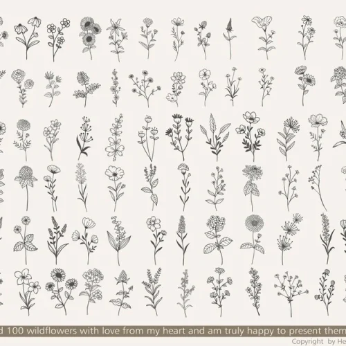 Wildflowers SVG, 100 Wildflower Bundle, Floral SVG Bundle, Wildflower Illustrations, Minimalist Flowers Pn, Floral Clipart, Instant Download